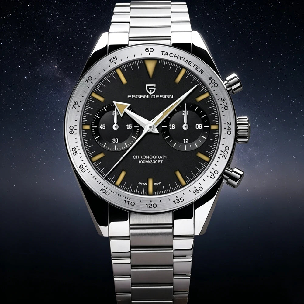 PAGANI DESIGN 2026 Mens watches Moon Quartz  Watch men speed Sport waterproof Chronograph AR Sapphire VK64 Steel Retro Luminous