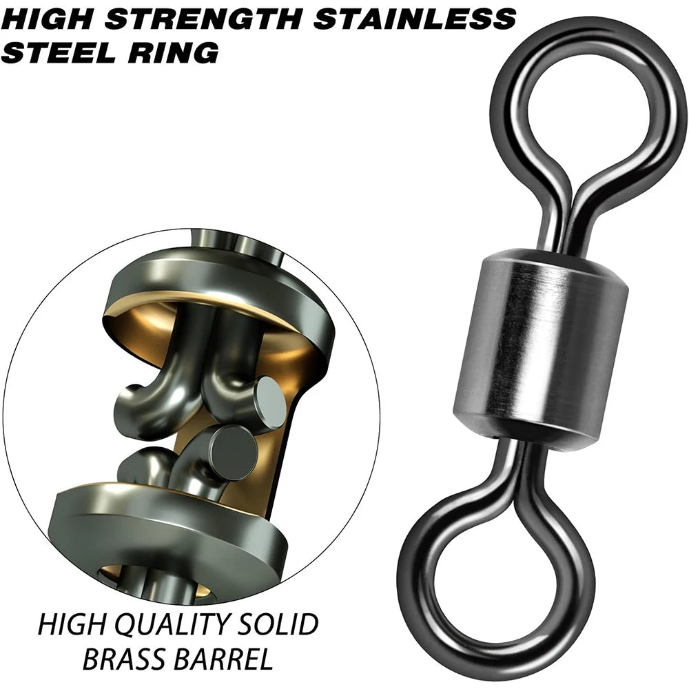 50 pcs Bearing Swivel Fishing Connector Stainless Steel Carp Snap Fishhook Lure Solid Ring Swivel Tackle Equipment Accessories