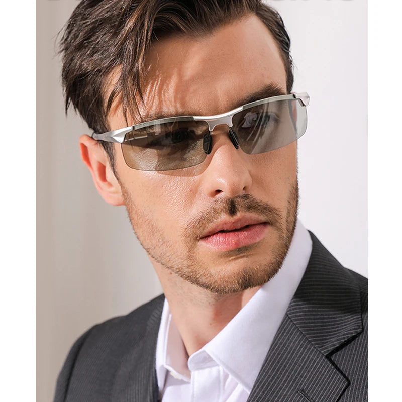 CLLOIO Aluminum Photochromic Sunglasses Men Polarized Day Night Driving Chameleon Glasses Anti-Glare Change Color Sun Glasses UV