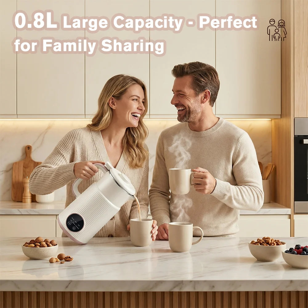 Multifunctional Automatic Soy Milk Maker 0.8L Self Cleaning Nut Milk Blender 12H Timer Delay Start Stainless Steel Inner Jug Mini Fruit Juice Soup Maker