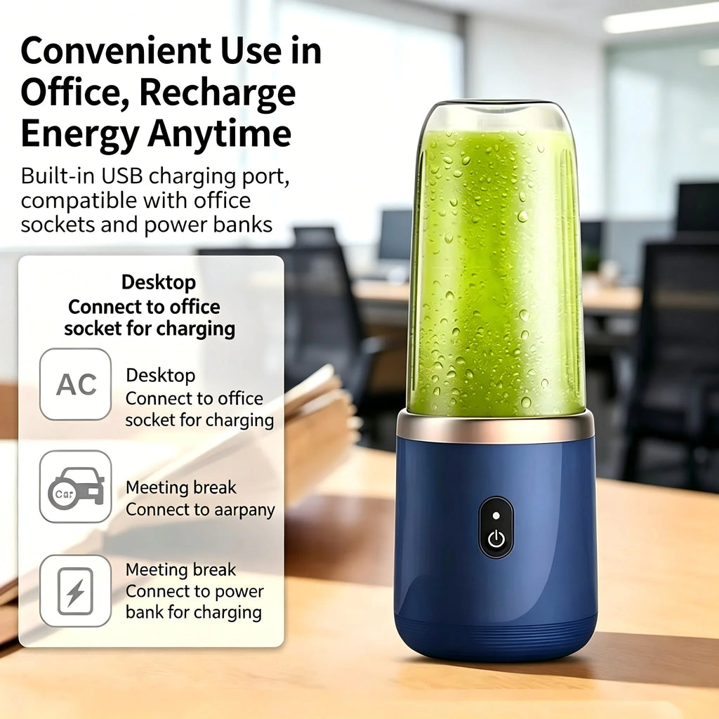 Portable Mini Blender Cup, USB‑C Rechargeable Personal Electric Juicer, Small Fruit Smoothie Mixer for Travel Home Car Outdoor Use