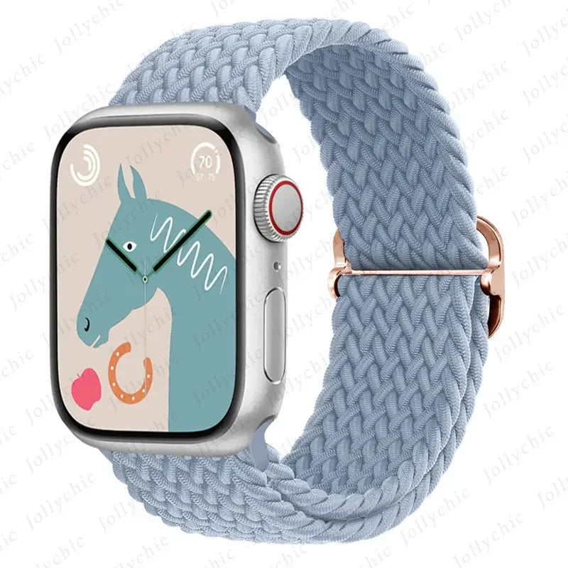 Braided Loop Strap For Apple Watch Ultra Band 49mm 44 45mm 42mm 41mm Nylon Elastic Belt Bracelet iWatch Series 9 8 7 6 5 4 SE 3