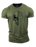Men's digital printed skull printed T-shirt Fitness top Short sleeve T-shirt quick drying breathable