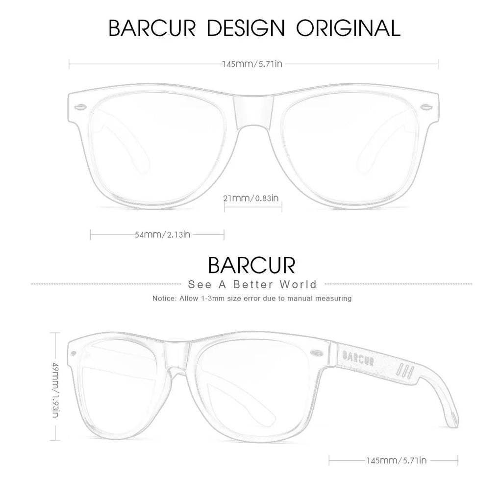 BARCUR Design Wood Sun Glasses Man Natural Walnut Sunglasses Women Eyeglasses Polarizing Glasses UV Protection Eyewear