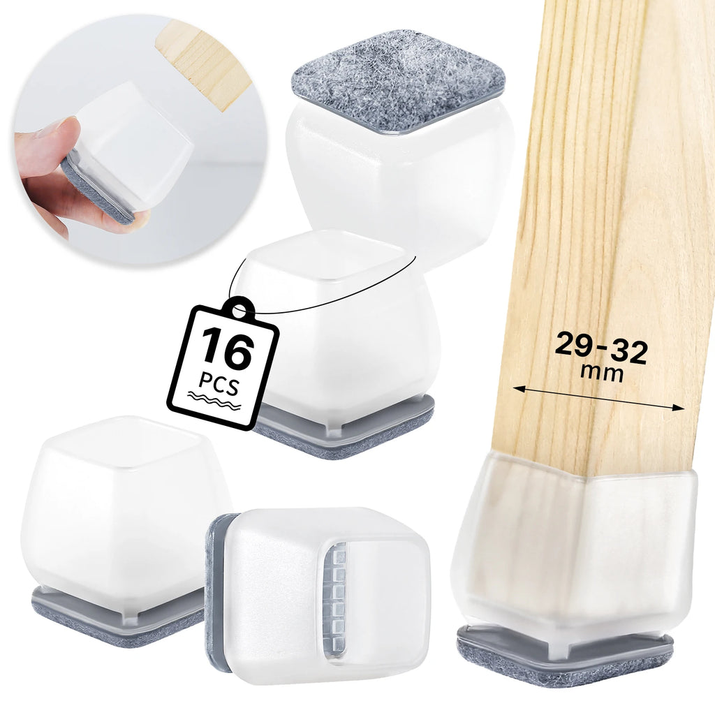 16PCS Silicone Chair Legs Pads Non-Slip Felt Chair Feet Caps Furniture Floor Protectors No Scratches Reduce Noise Home Decor