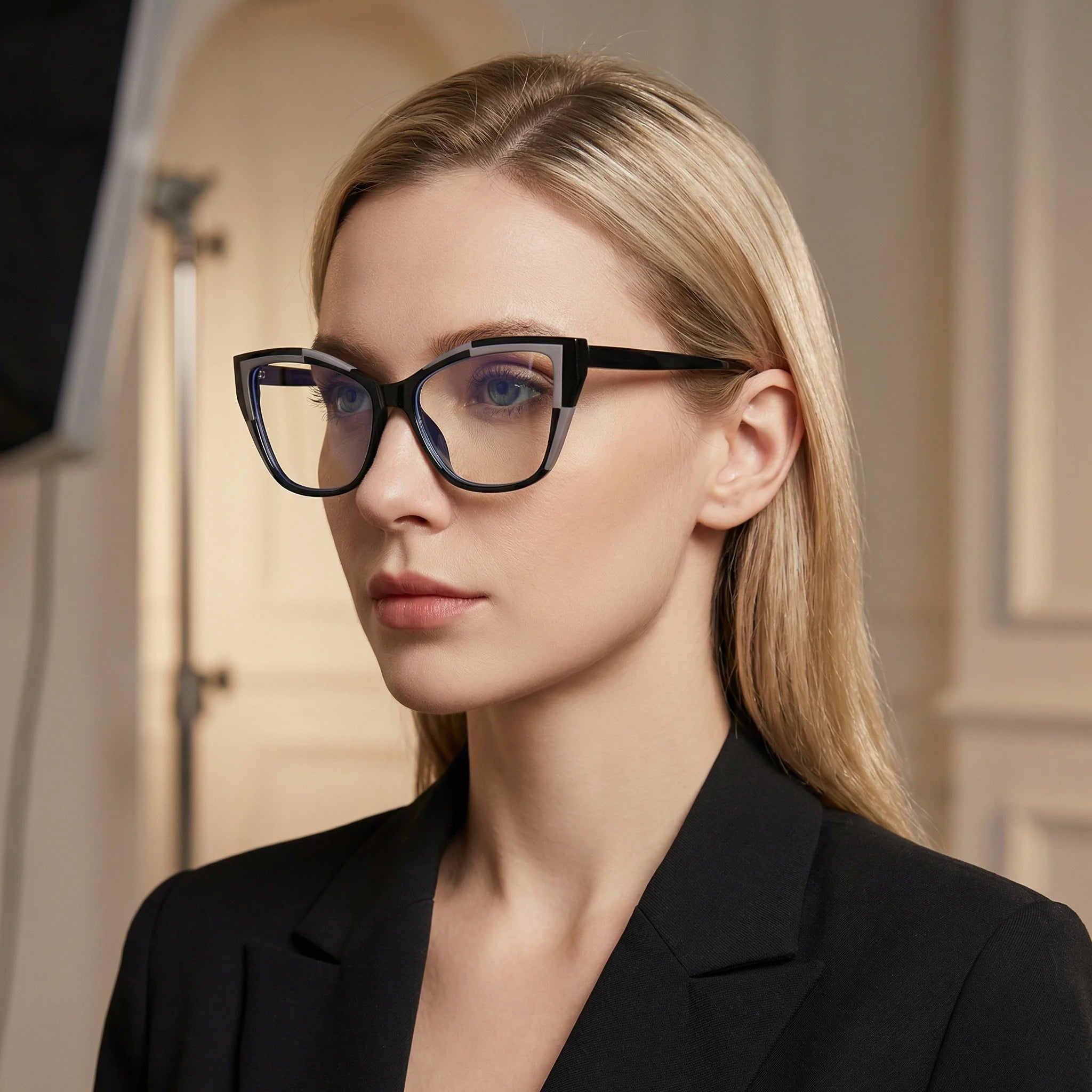 Vintage Contrast Cat Eye Glasses, Trendy Viral Style, Versatile For Commute, Blue Light Blocking Non-Prescription Eyewear 869