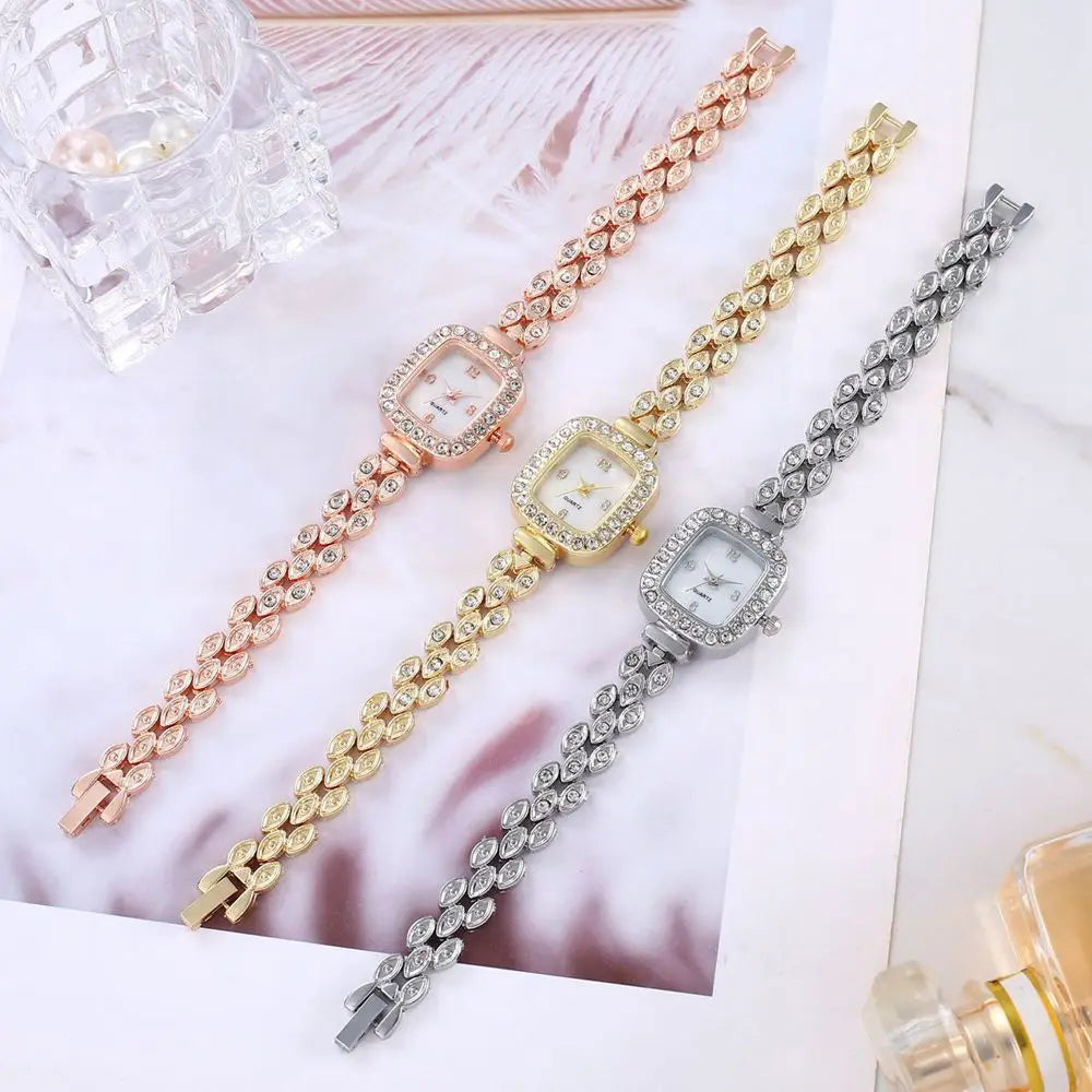New Fashion Square Bracelet Watches For Woman Ladies Crystal Stainless Steel Wrist Casual Quartz Watch For Gifts Reloj Mujer Hot