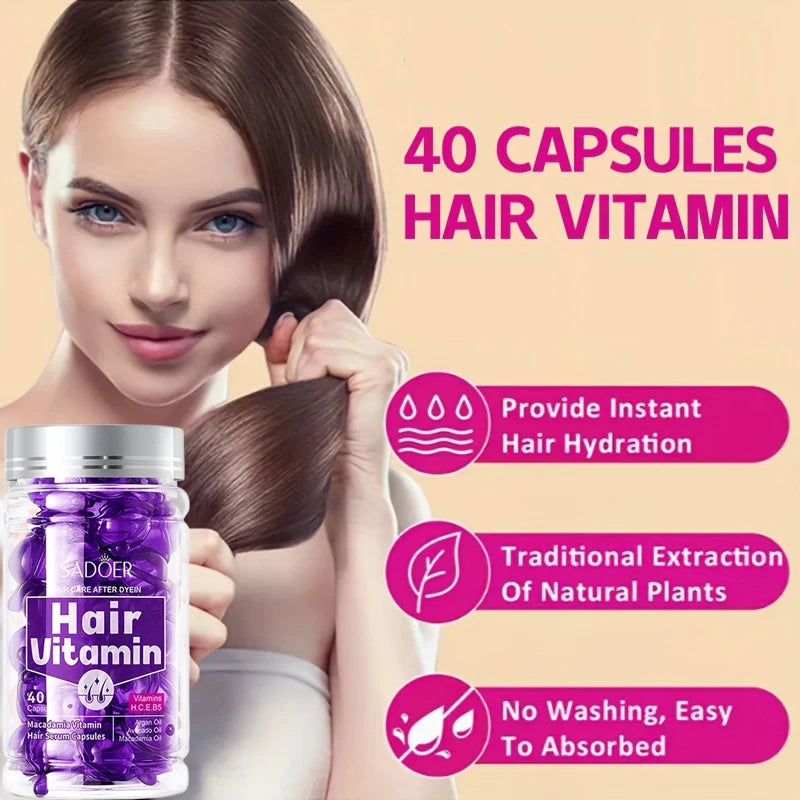 40/80/120pcs Vitamin Hair Care Essence Capsules, Containing Almond Oil, Tea Seed Oil, No-Rinse Conditioner, Hair Care Essential