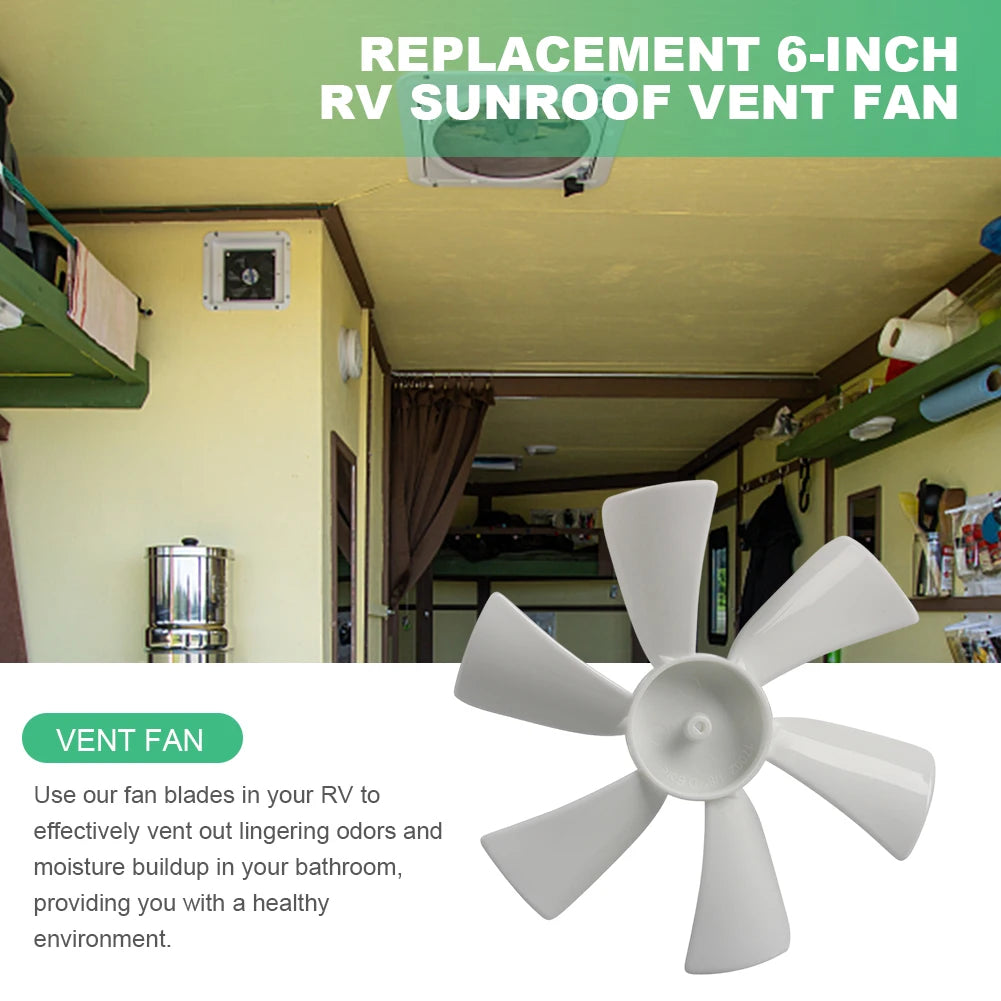 Replacement Vent Fan Blades 6 Blades RV Bathroom Vent Fan Motor Exhaust Fan for Elixir Ventline 12 Volt Motor Roof Vent