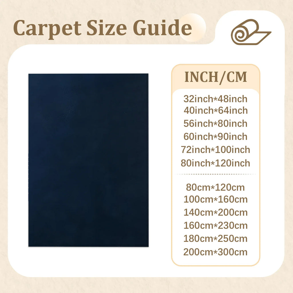Large Navy Blue Velvet Low Pile Area Rug, Non-slip Dotted Backing, Machine Washable Soft Indoor Rug for Living Room, Bedroom, Home Floor Decor