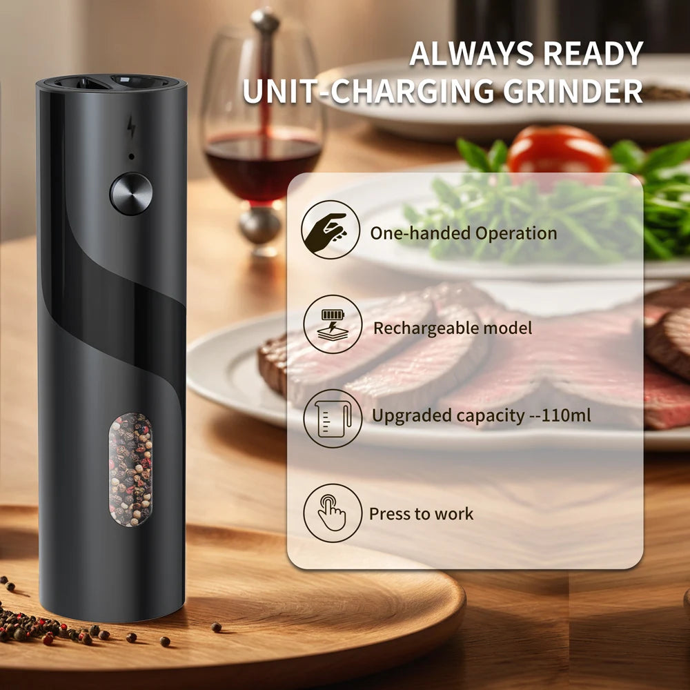 1/2pcs Rechargeable Electric Salt And Pepper Grinders Set with LED Lights Automatic Adjustable Coarseness 110ml Large Capacity