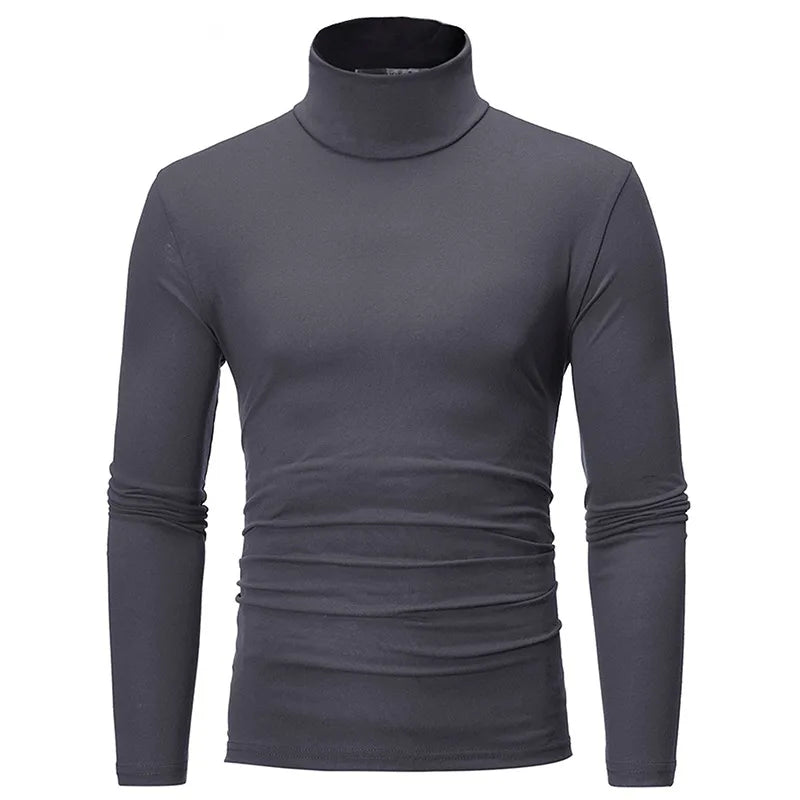 Autumn  Winter Men's High Neck T-shirt Slim Fit Fashion High Elastic Long Sleeve Casual Breathable Apparel Pullover