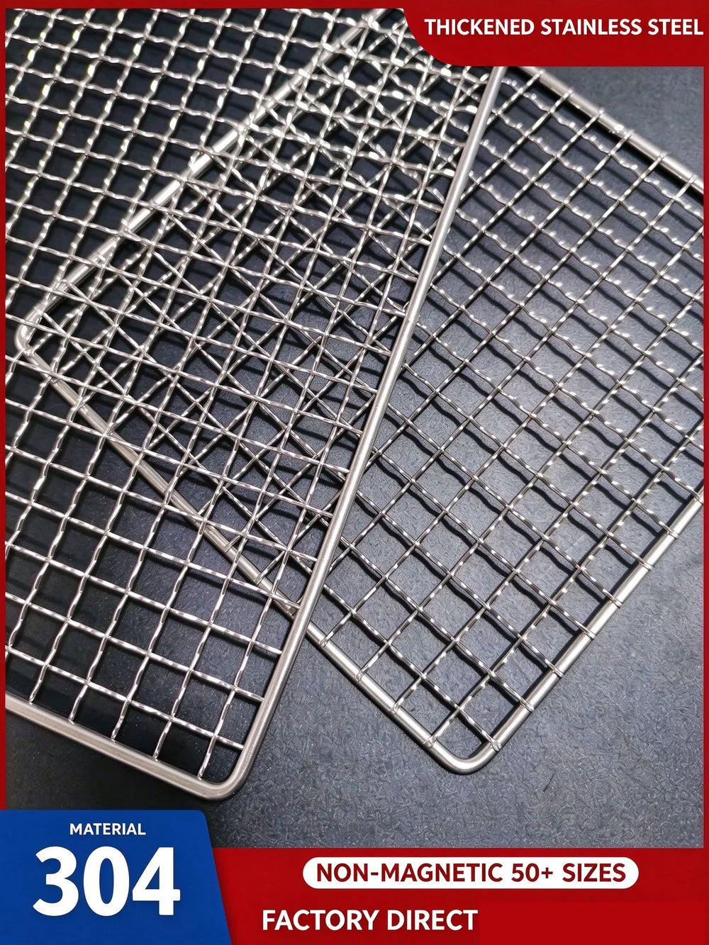 Stainless Steel 304 Food Grade 15-70CM Rectangle BBQ Barbecue Grill Wire Grid Mesh Net