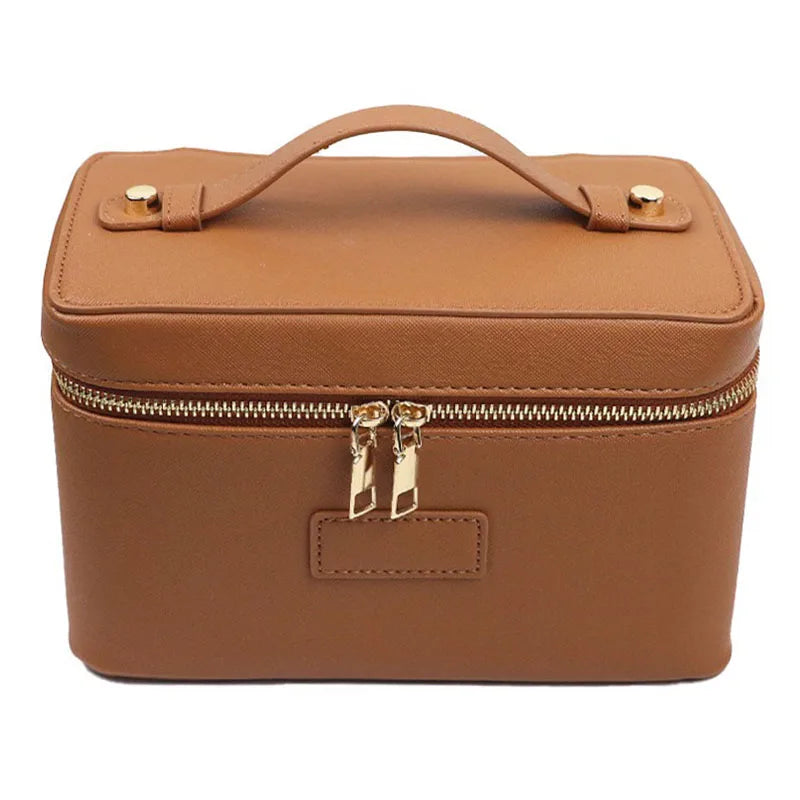 Custom Name Ladies Saffiano Split Leather Travel Toiletry Case Bag Portable Hanging Makeup Organizer Box Cosmetic Bag For Women