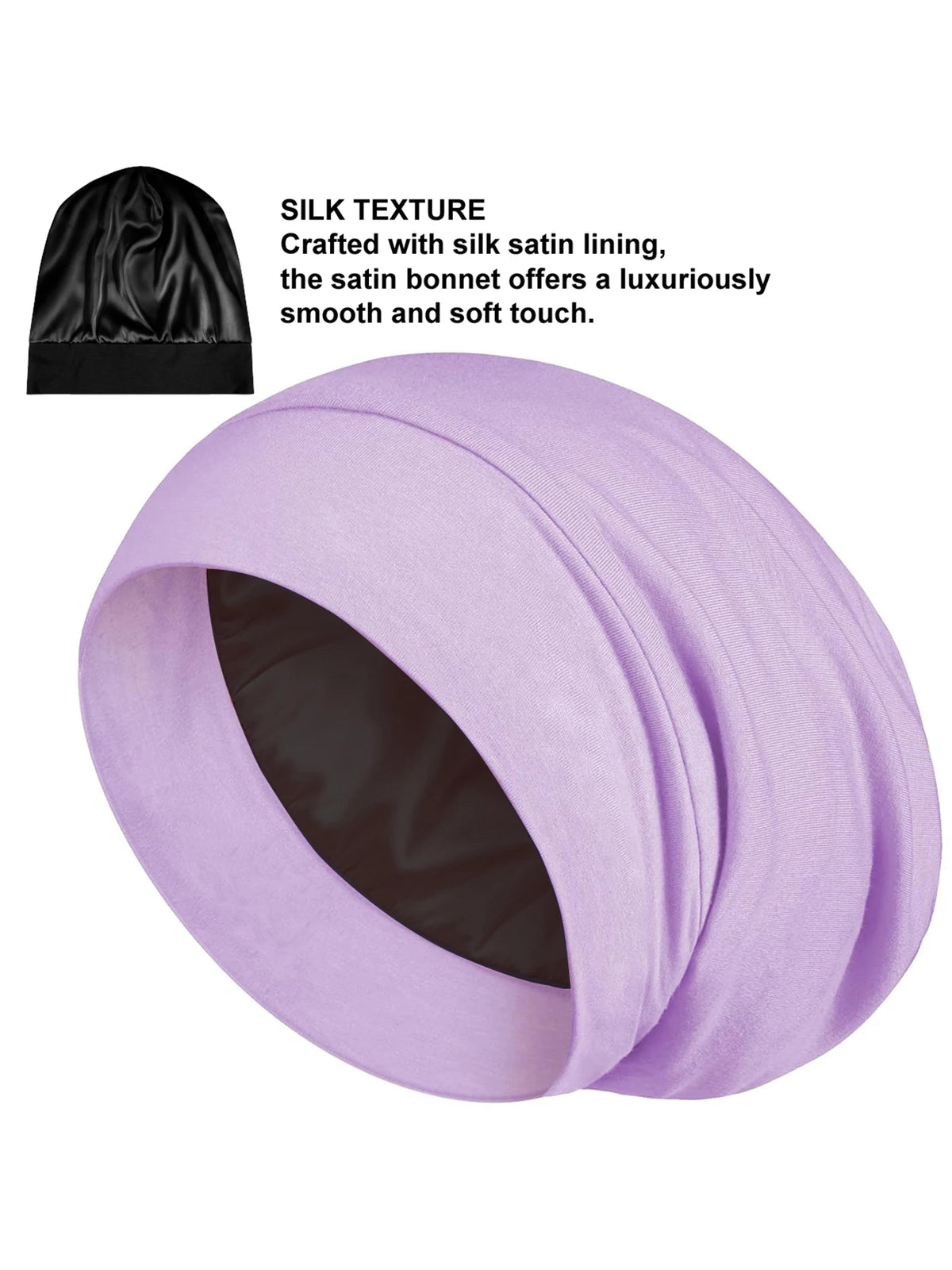 Women's Satin Bonnet Sleep Cap, Luxury Silk Satin Lined Night Hat, Anti-Frizz Hair Cover for Sleeping, Soft & Breathable Black B