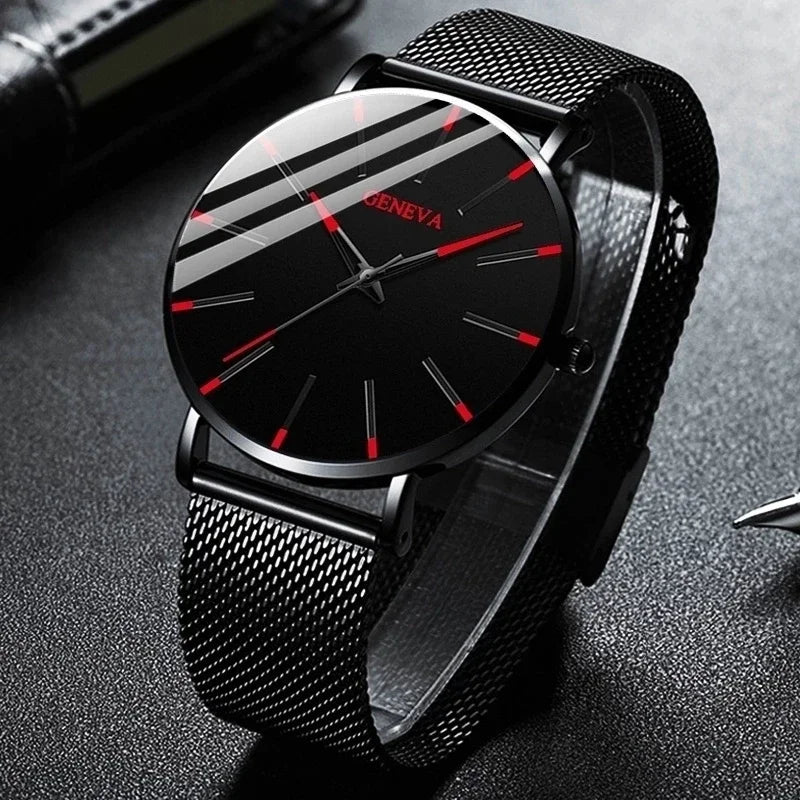 Fashion Ultra Thin Men’s Business Watches Steel Mesh Belt Quartz Wrist Watch for Man Clock Reloj Hombre