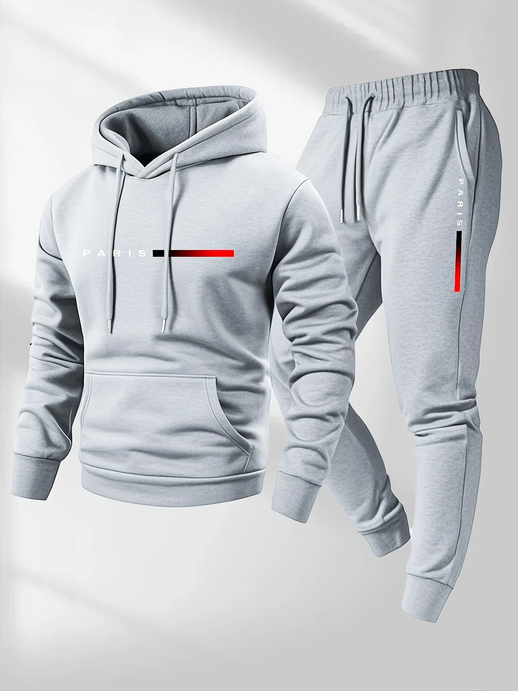 PARIS Letter Print Sweatshirt Suit Men's Fleece Hoodie Pants Set Spring Autumn Winter Warm Casual Sports Pullover Trousers Sets