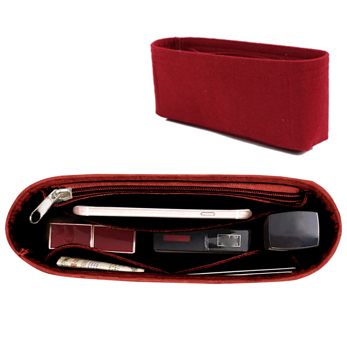 Felt Purse Organizer Insert with Zipper – Inner Liner Pouch for Shoulder Bags, Handbags & Totes, Women Storage Bag, 3 Size