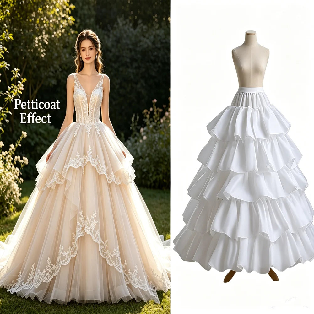 Fluffy 4/6 Hoops Sweet 15 Gown Petticoat Boneless 4 Layers Tulle Crinoline Underskirt for Wedding Dress Bridal Ball Gown Lolita