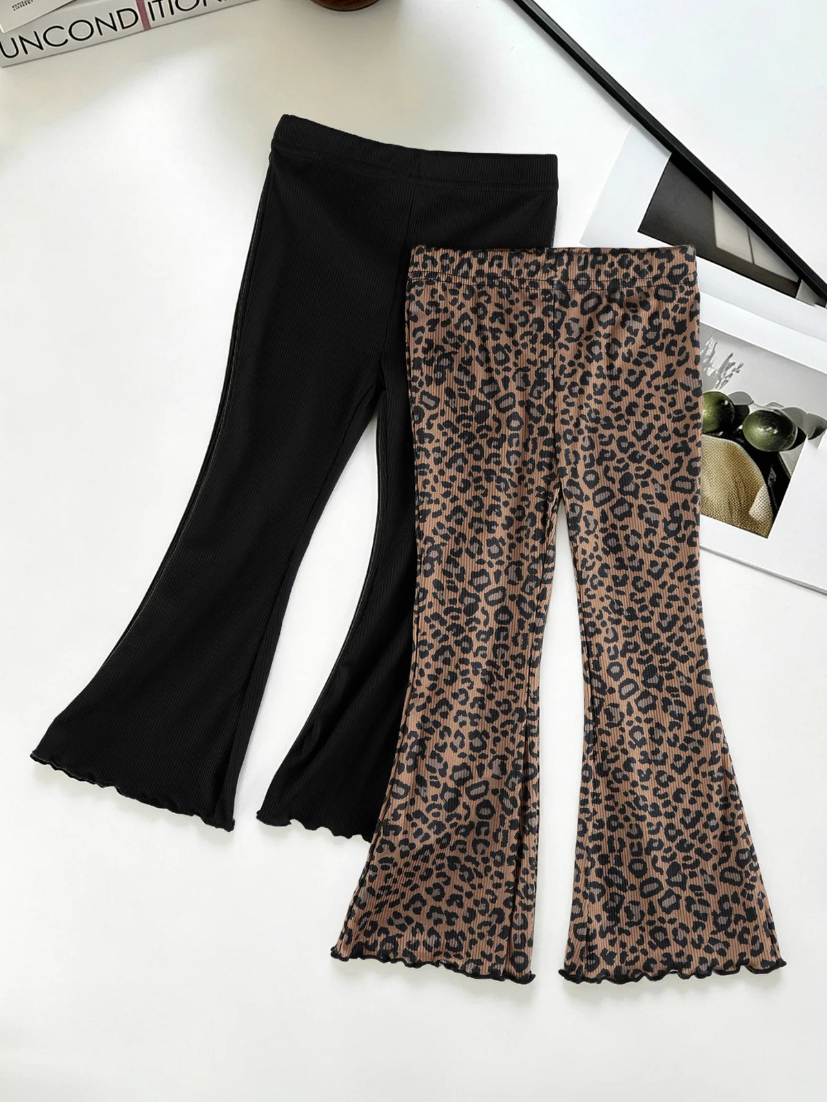 2Pcs Spring Autumn Girls Pant Korean Version Children Flared Pants Are Suitable for 2-11Year Kid Leggings Solid Fashion Boot Cut