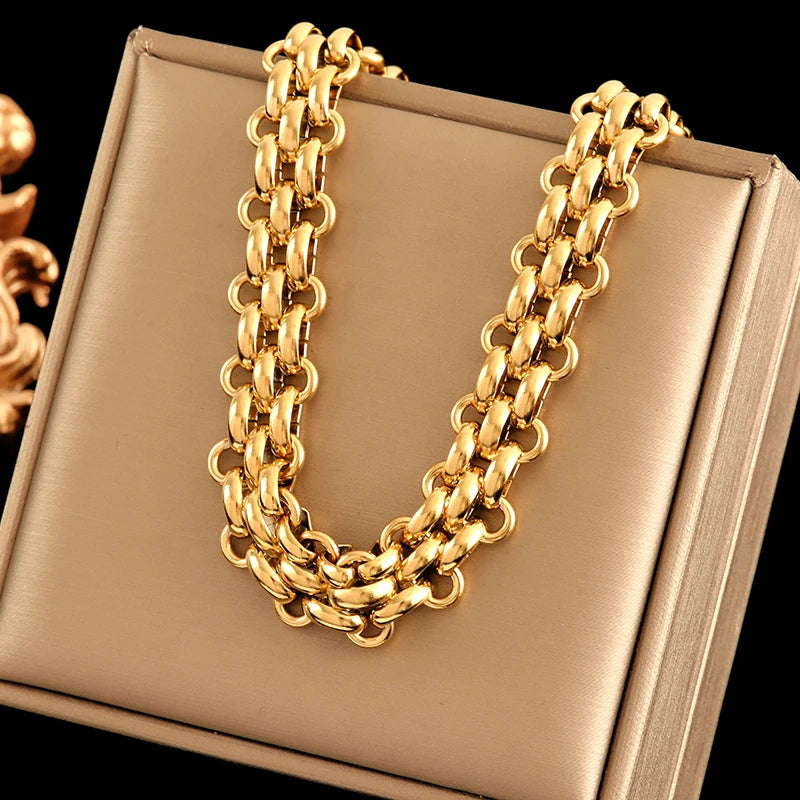 EILIECK 316L Stainless Steel Gold Color Cuba Chain Necklace For Women New Trendy Punk Thick Neck Chain Waterproof Jewelry Gift