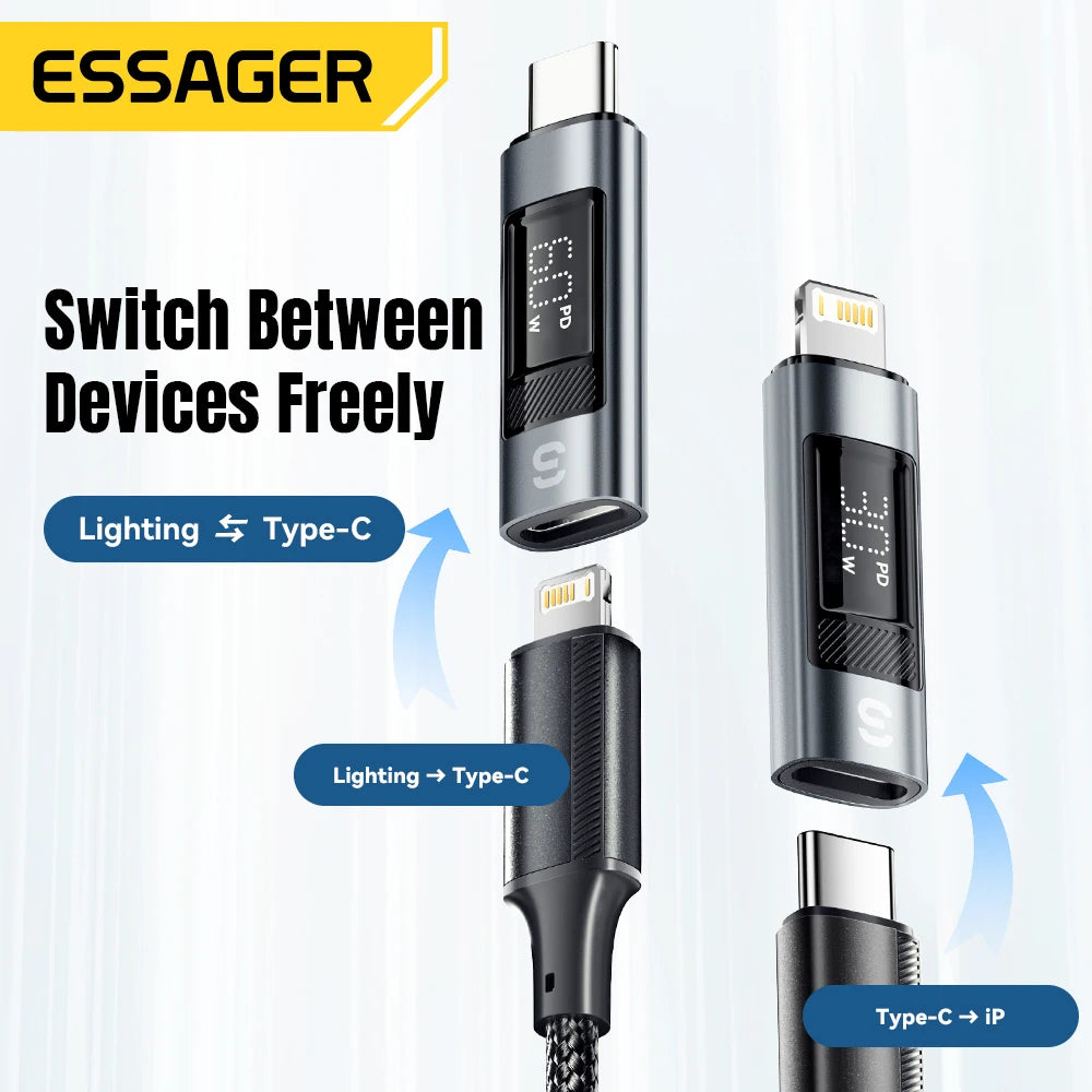 Essager Type C to Lighting OTG Adapter Digital Display PD 60W Fast Charging Lightning To Type C Connector For iPhone 15 14 13 12