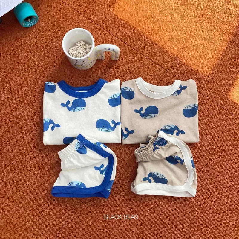 Summer Baby Boy 2PCS Clothes Set Cute Cartoon Bear Printed Tees Cotton Shorts Suit Ins Toddler Boys Breathable Outfits