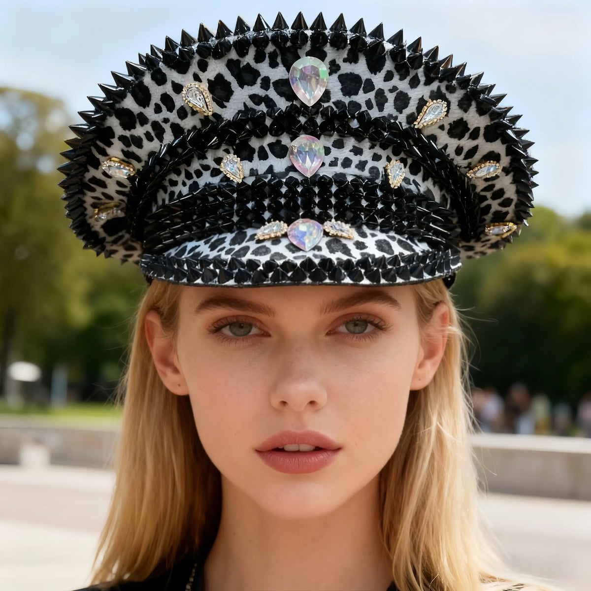 HongLuan Blue Steampunk Captain Hat Rhinestone for Burning Man Festival Woman, Vintage Military Accessories & Military Cap Man