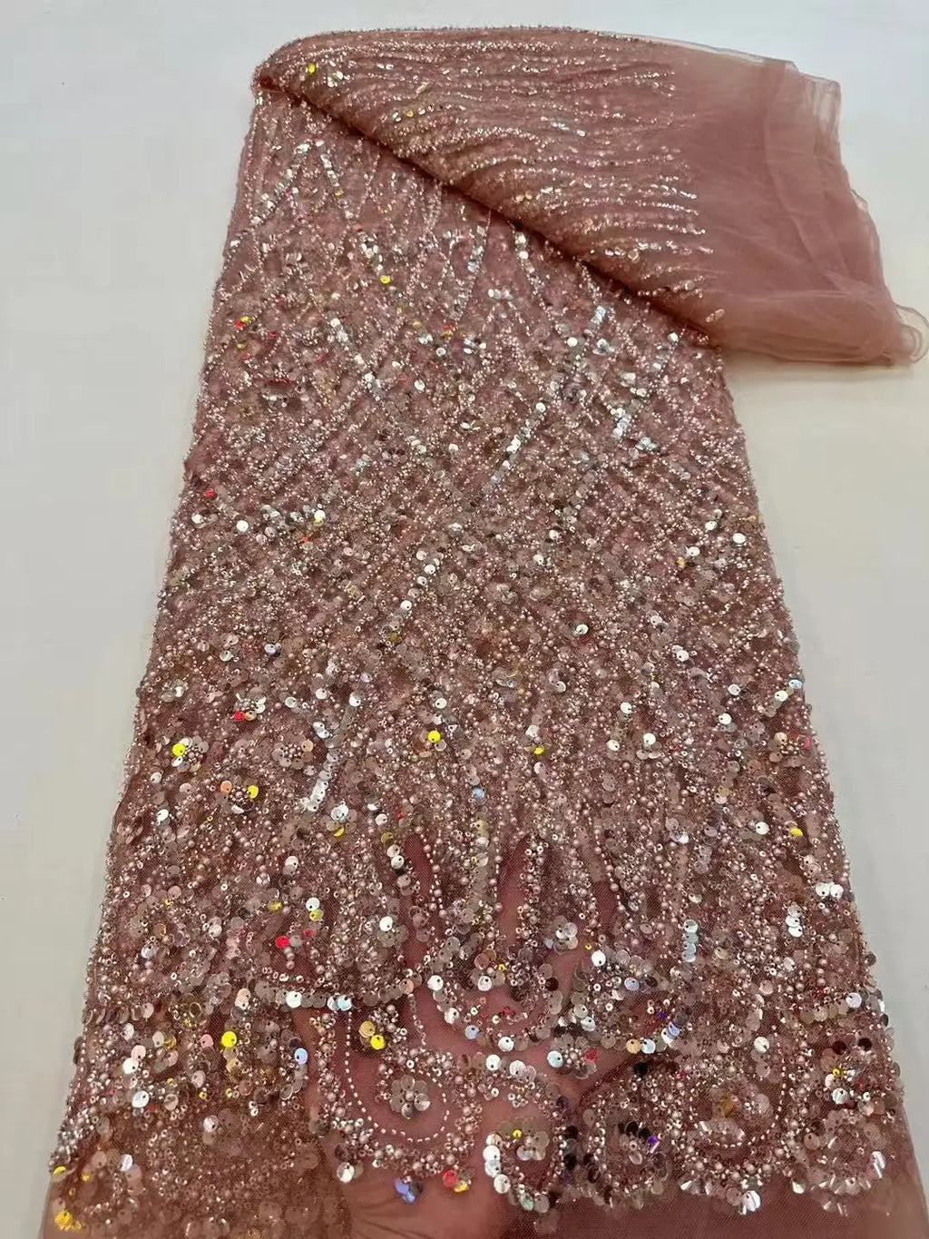 African Sequins Lace Fabrics Fashion Nigerian Embroidery Beaded Tulle Lace Fabric High Quality For Sewing Cloth Party Dress
