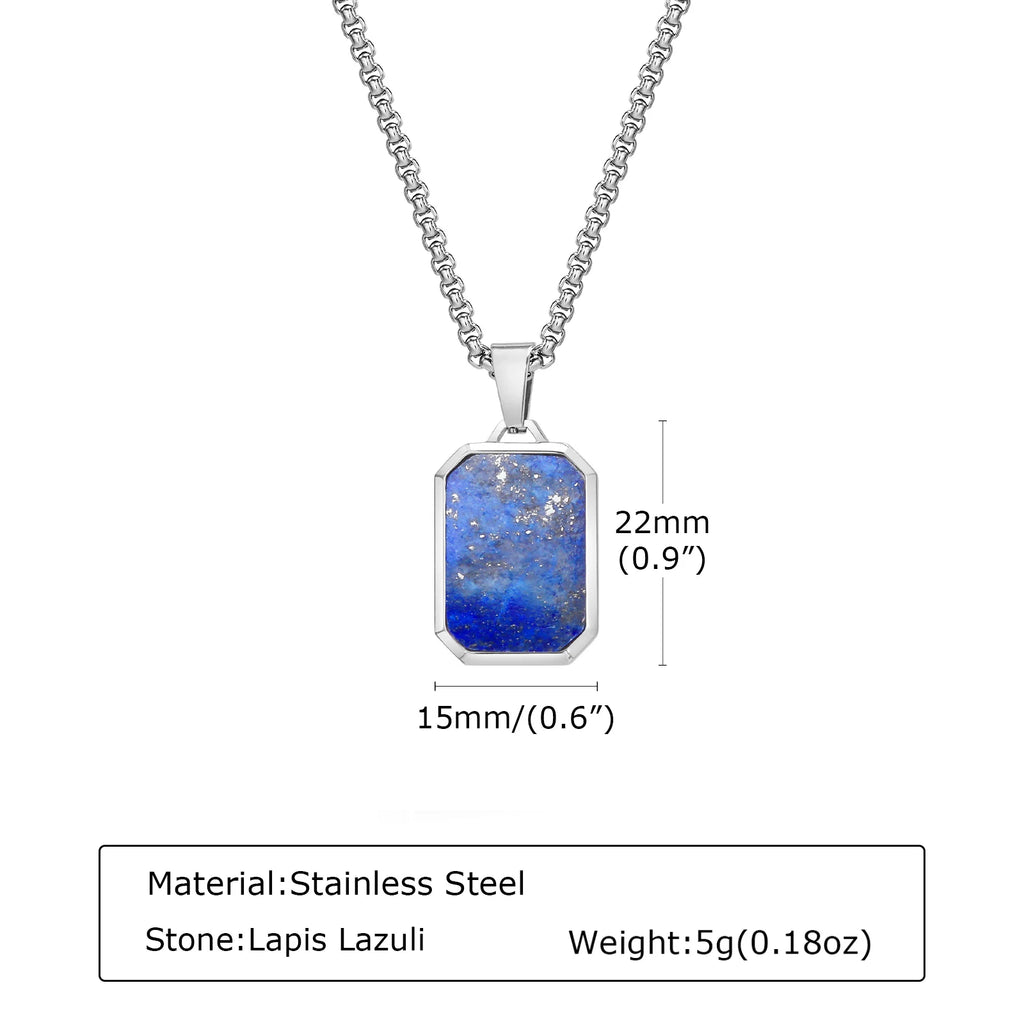 Trendy Pendant Necklaces for Men,Square Natural Stone Stainless Steel Necklaces,Hip Hop Healing Jewelry Gifts for Husband Dad