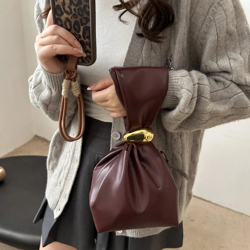 New Mini PU Leather Underarm Pleated Bag For Women Fashion Designer Female Retro Shoulder Bag Handbags And Purses