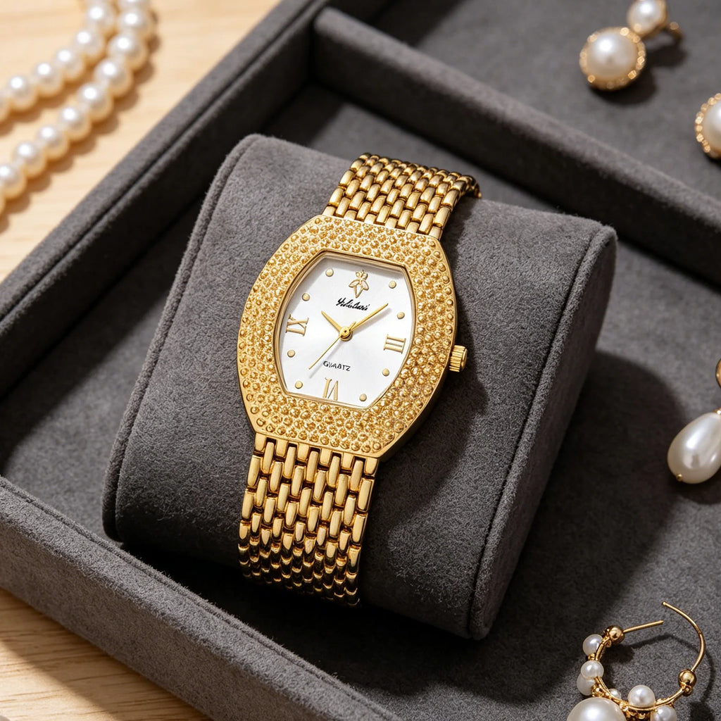 YaLaLuSi Brand 2026 Hot New Women's Watch Gold Luxury Luxury Gift Box Watch Remover Gift Ion Gold Plating