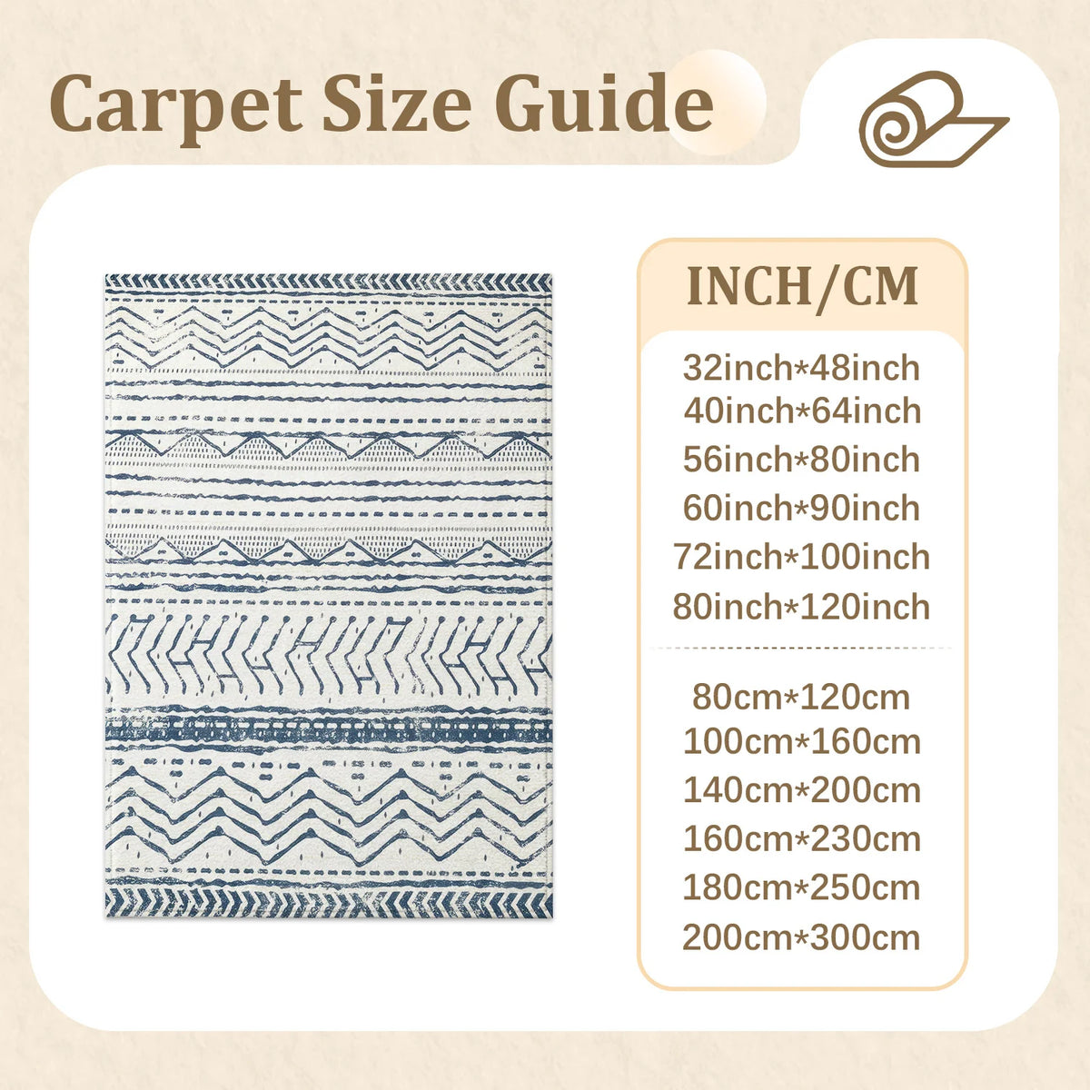 Large Indoor Area Rug: Soft Velvet, Low Pile, Non-Slip Dotted Backing, Machine Washable Navy Blue Tribal Geometric Zigzag Striped Rug for Living Room, Bedroom, Entryway
