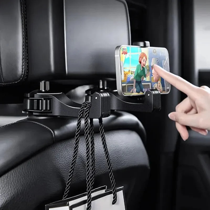 2-in-1 Multi-functional Car Headrest Phone Holder Hidden Rear Seat Lock Type Mobile Phone Hook for Vehicle