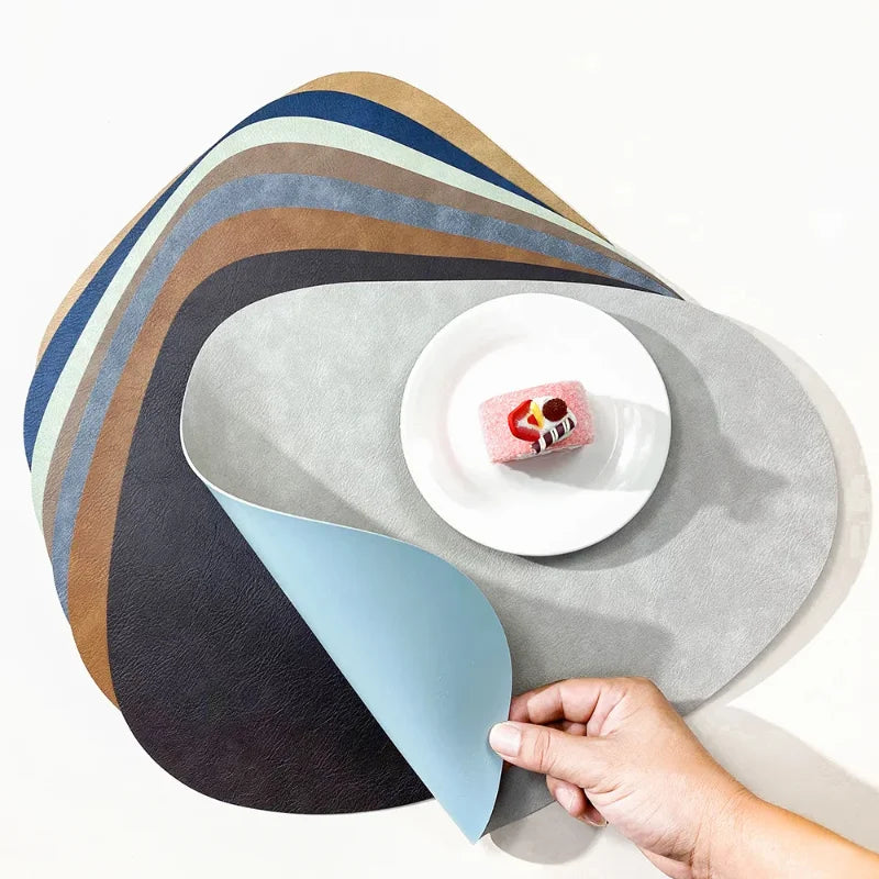 Nordic Double-Sided Anti-Slip Placemat - PU Thermal Insulation Table Mat with Water Droplet Pattern and Leather-Like Design