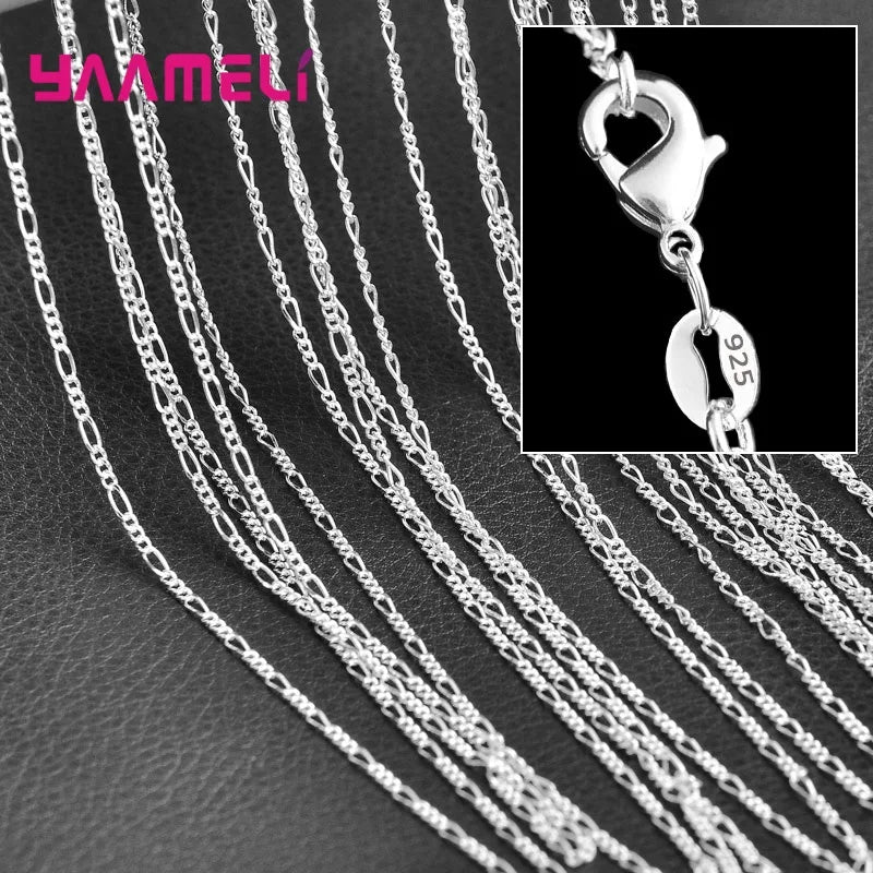 5PCS Solid 925 Sterling Silver Stamp Jewelry Chains Necklace with Lobster Clasps fit Men Women Pendant 18 Designs 16-30 Inch
