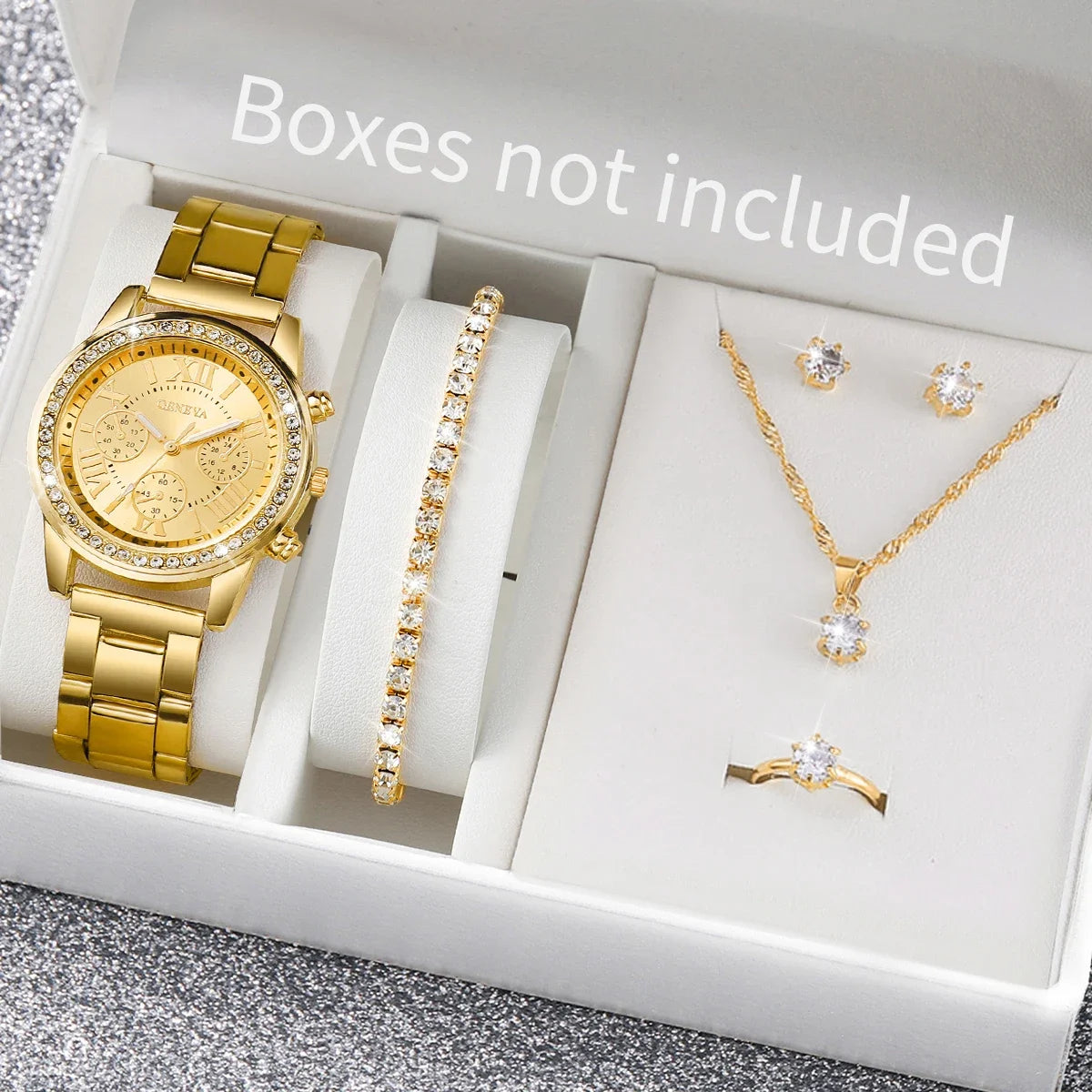 6PCS/Set Fashion Rhinestone Women Watches Analog Quartz Wrist Watch Jewelry Set Relogio Feminino（Without Box）