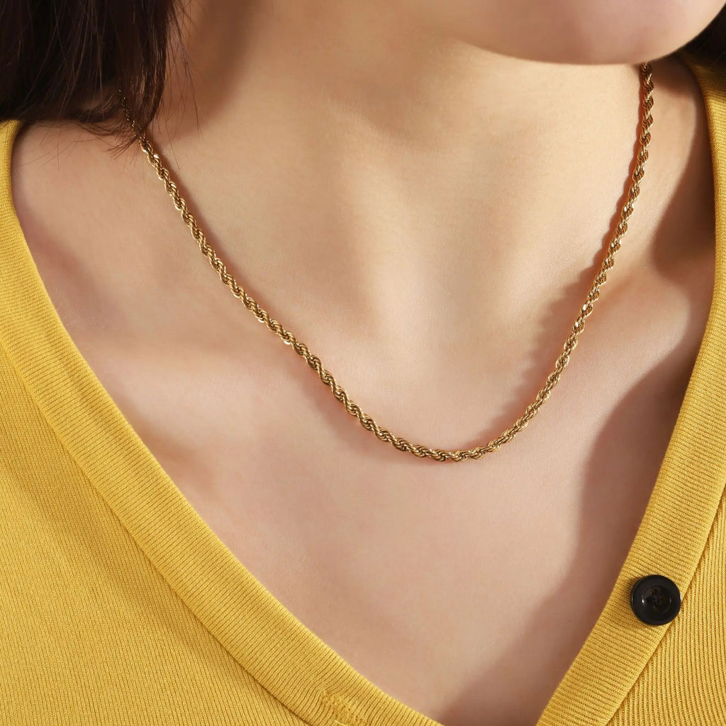 HNSP Men Rope Chain Necklace 316L Stainless Steel Twisted Rope Link Chain For Jewelry Gift For Him Gold Silver Color