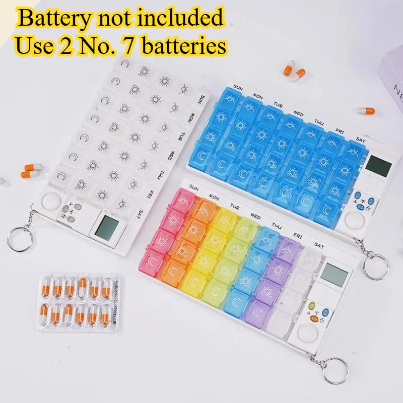 28 Compartment Intelligent Timed Reminder Medicine Box Weekly Smart Pill Box with Sound Alarm for Elderly Medicine Reminder