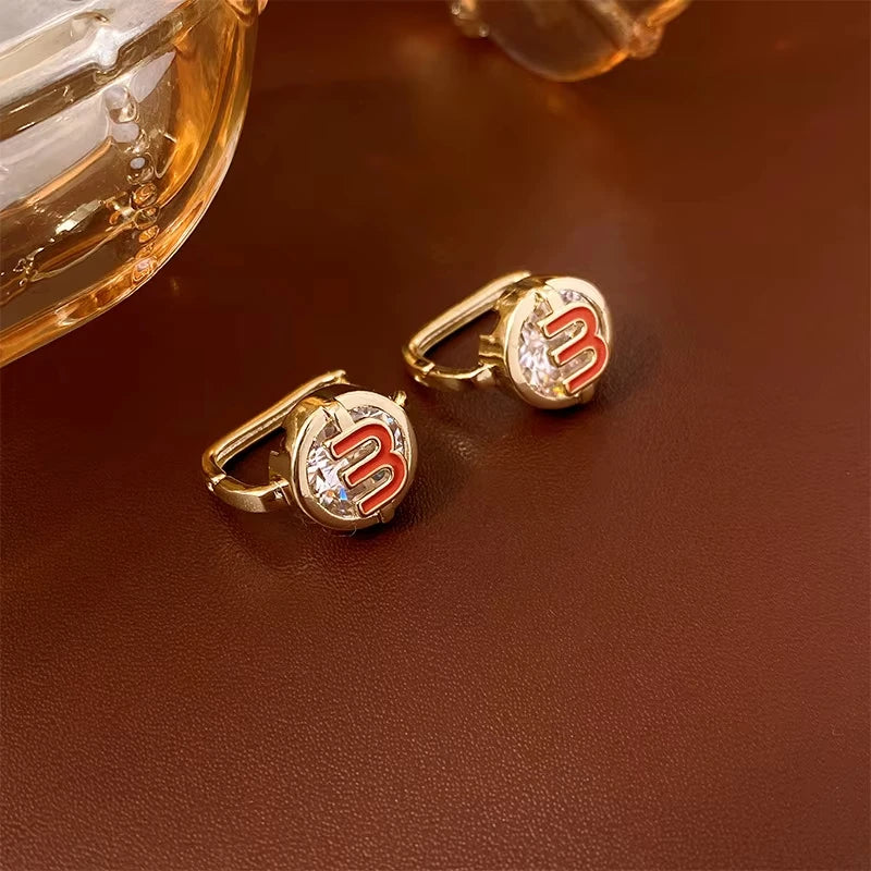 Double-sided Zircon Dripping M Letter Light Luxury High-end Hoop Earrings French Personality DesignTemperament Earring K