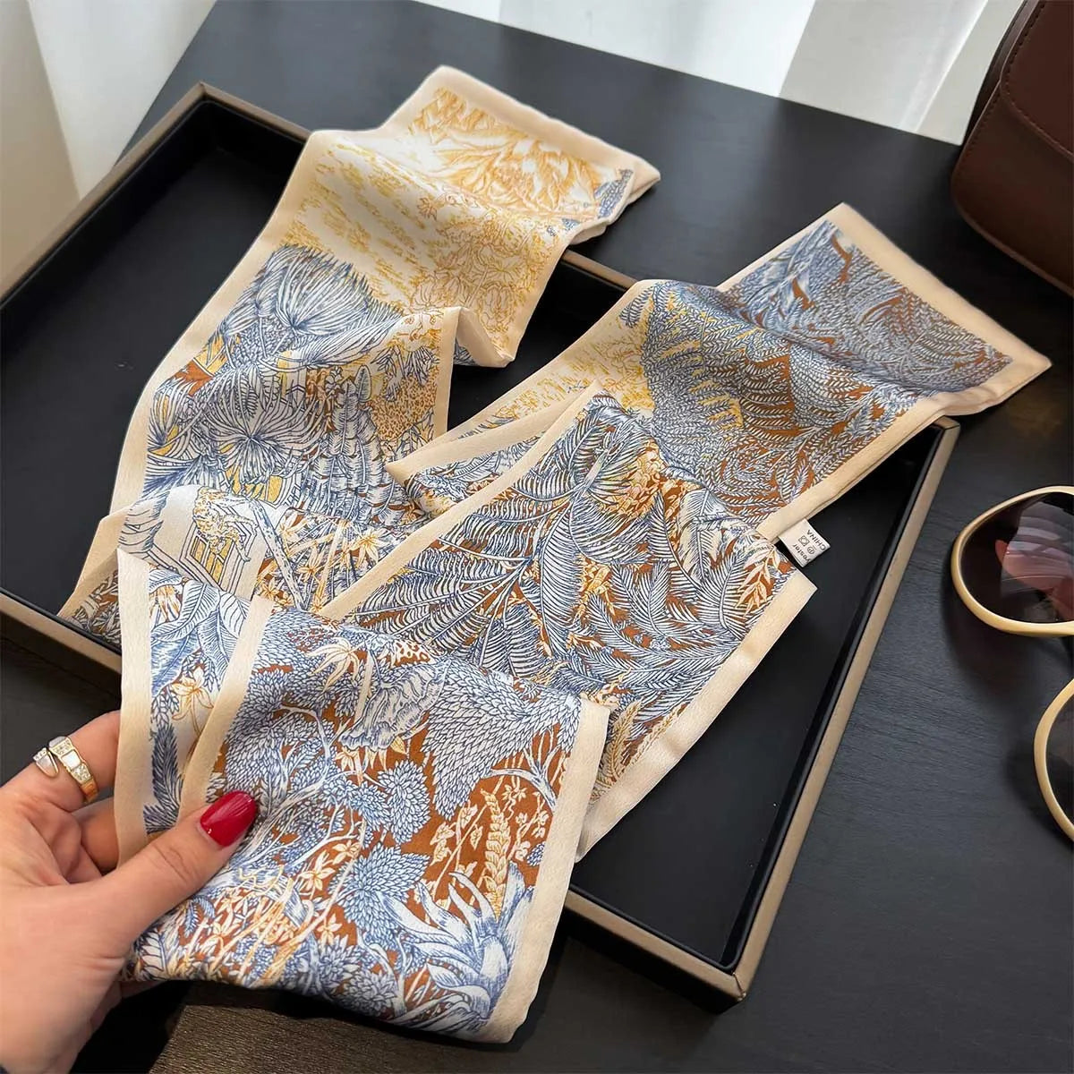 Floral Print 12*145cm Long Ribbon Silk Scarf Women Neck Scarves Headband Female Skinny Neckerchief Hair Band Neck Tie Bag Ribbon