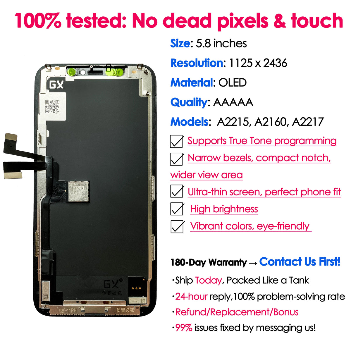 180days Warranty GX OLED For iPhone 11 Pro Screen Replacement Phone Mobile Display Touch Digitizer Assembly Repair Kit 11Pro LCD