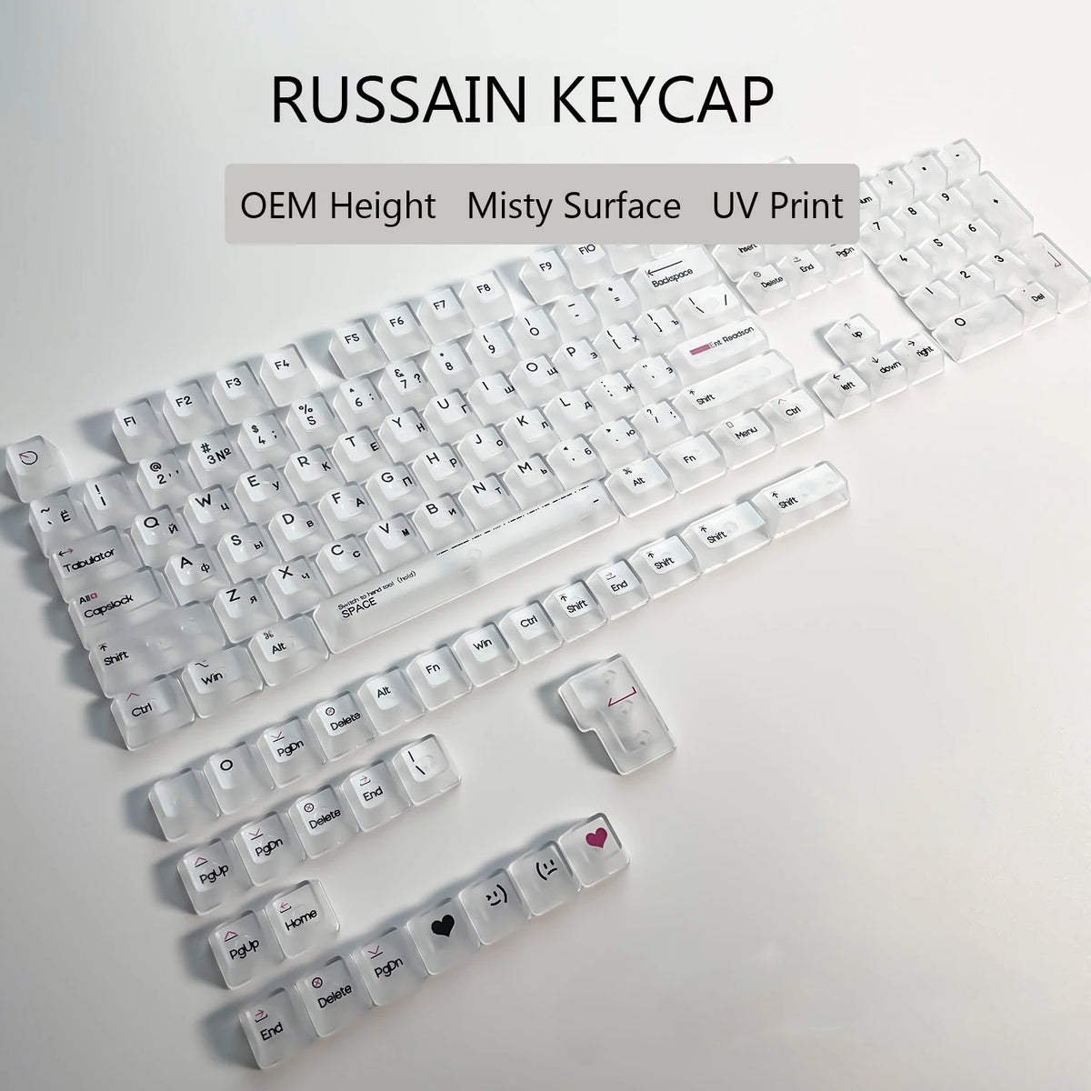 132 Keys Transparent Keycaps with Multi-Language English/ Korea /Russian for Mechanical Keyboard AK820 Pro Clear/ Misty Surface