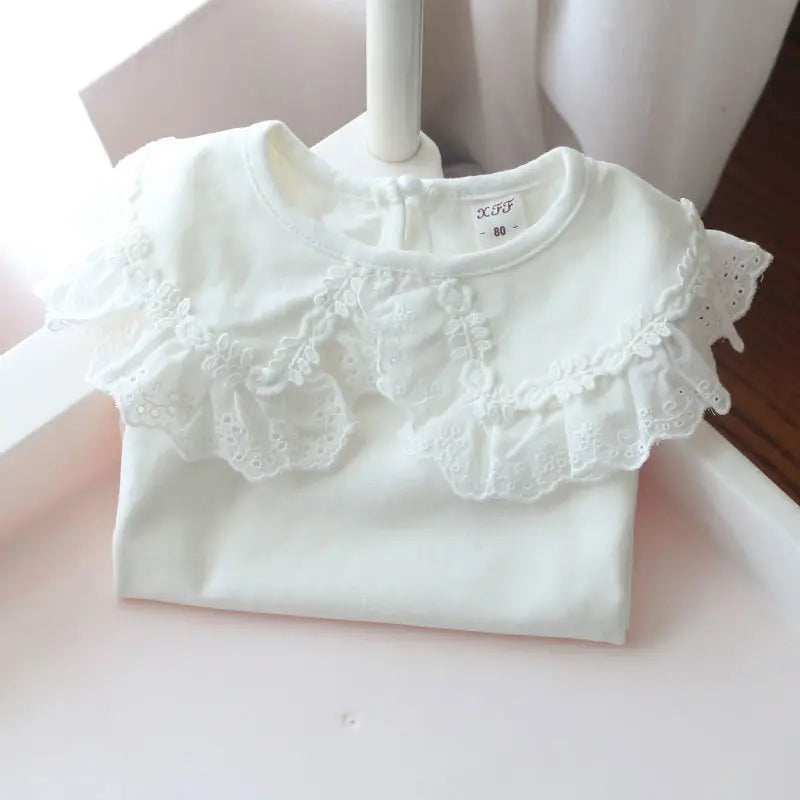 Children's  Shirts School Girls White Tops Long Sleeve Lace Shirts Kids Shirt Baby Toddler Teen Casual Children Clothes