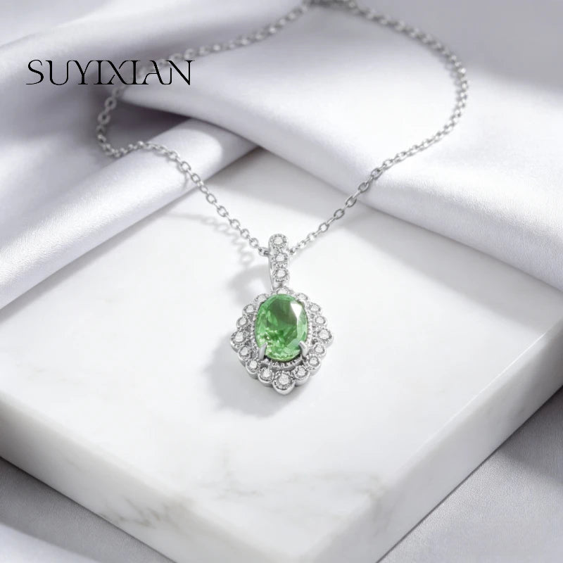 925 Sterling Silver Fashion Temperament Zircon Ice Flower Cut Pigeon Egg Necklace Birthday Party Anniversary Gift