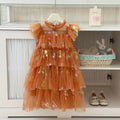 Girls Princess Dress Fairy Tulle Sweet Embroidered Cake Layered Dress for Kids Puffy Mesh Gown Birthday Party Wedding Dress