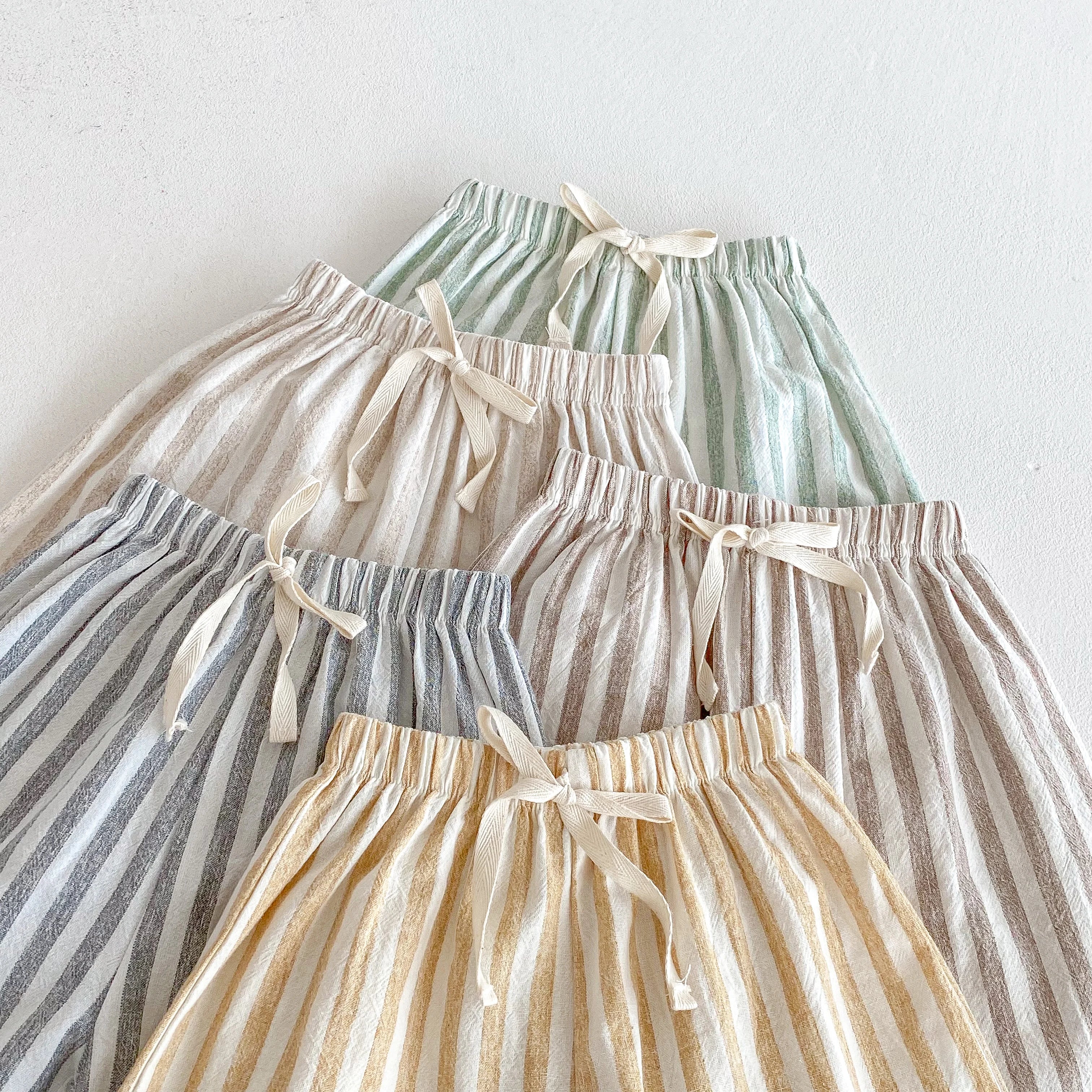 Vintage Linen Cotton Stripe Pants for Boys Casual Pocket Design Elastics Waist Pants for Toddler Girl Clothing Children Trousers