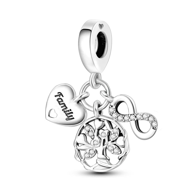Charms Beads 925 Sterling Silver Tree of Life Peach Heart Sweet Love Charms Fit Pendants Bracelets Necklaces Women Jewelry Gift