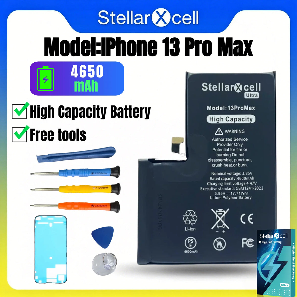 StellarXcell Ultra Original Battery High Capacity Cell for iPhone 7037 TI for 11 12 13 14 15 Pro Plus promax mini with Free Tool