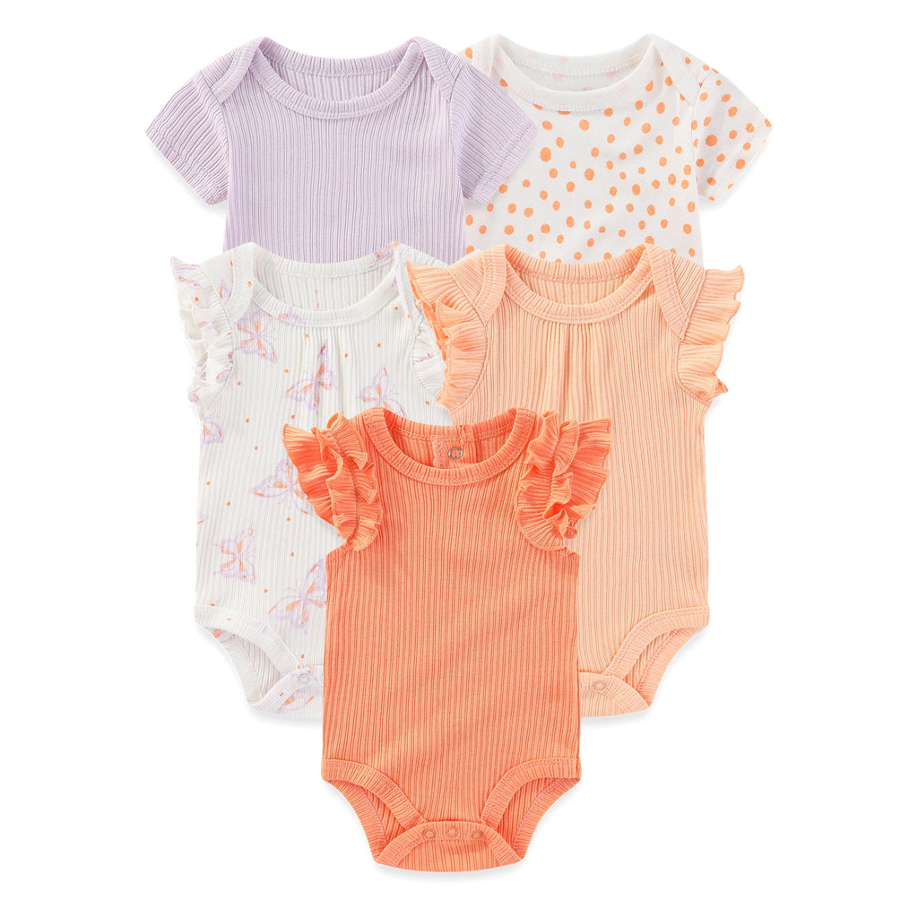 Kiddiezoom 5 Pcs/Lot Four Seasons Fashion Cartoon Short Sleeve Baby Boy Girl Bodysuits Soft 100%Cotton NewbornOnesies